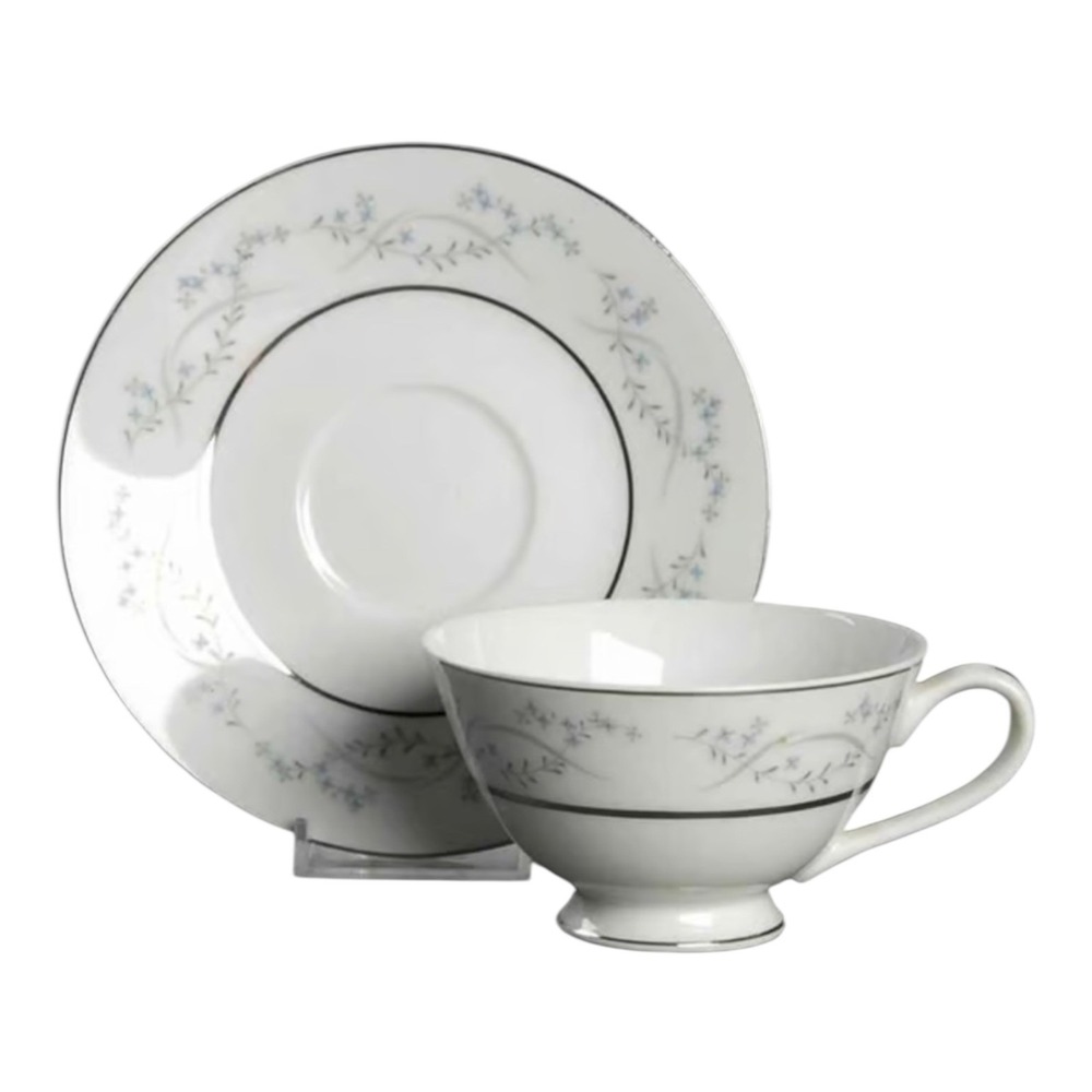 Counselor Fine China 1943 Symphony Japan Cup & Saucer Blue Silver Floral